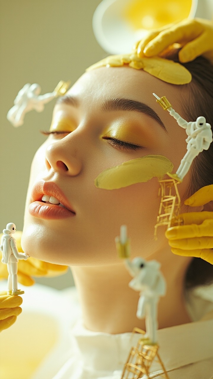 Robot Beauticians Applying Skincare on Tranquil Woman