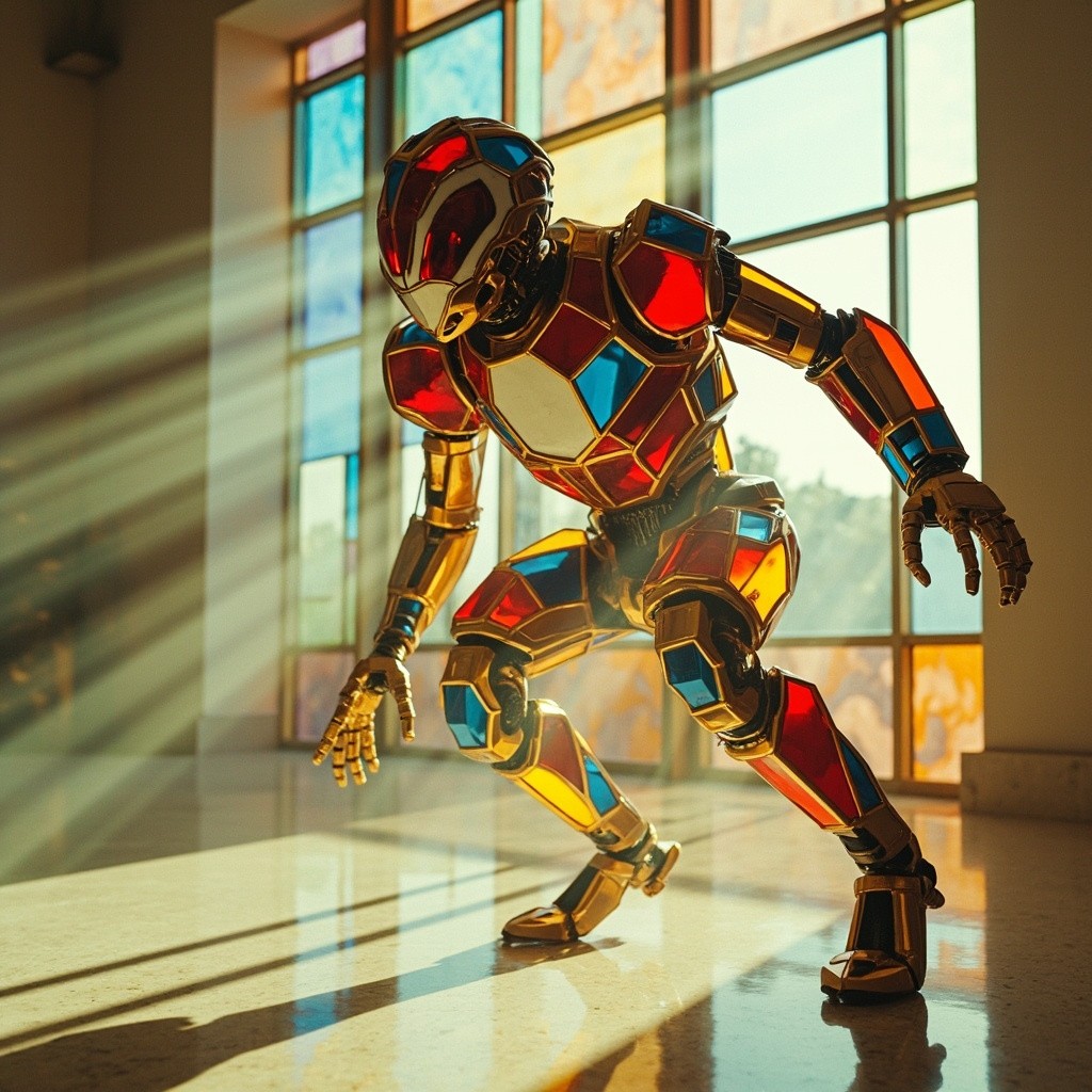 Robot of Stained Glass Ready to Leap