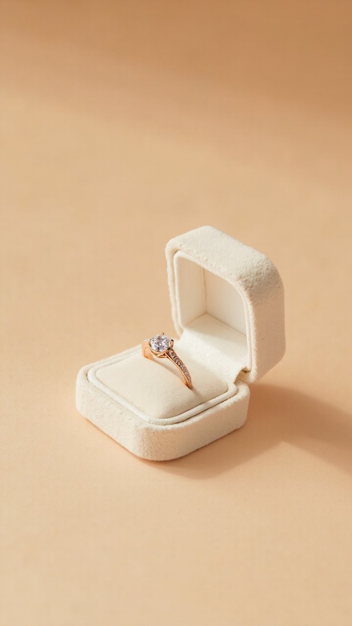 Rose Gold Diamond Ring in Velvet Box Photo