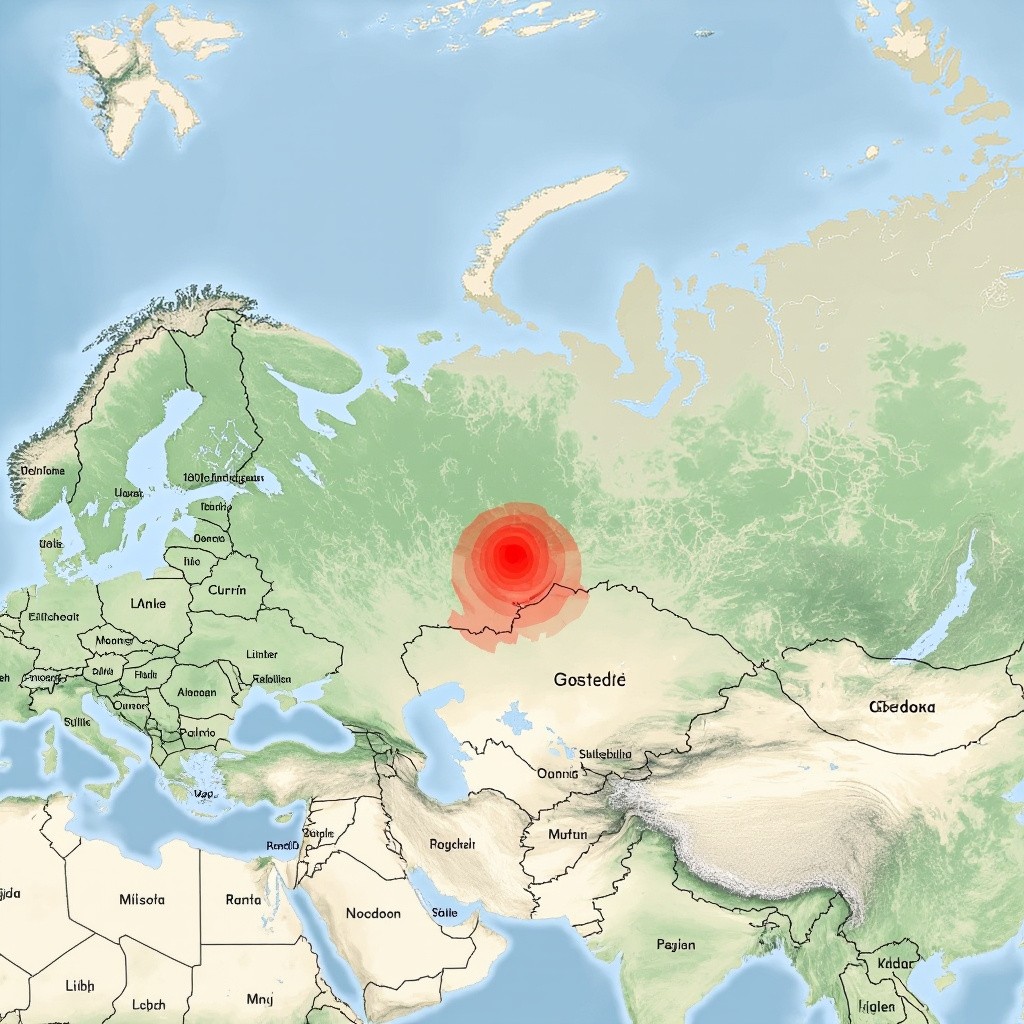 Russia Map Showing Today's Earthquake Red Zone