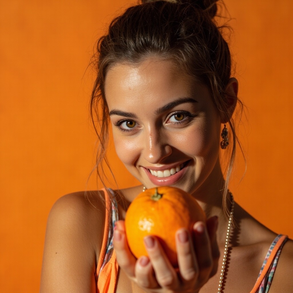 Russian Model Holding Orange with Orange Shades