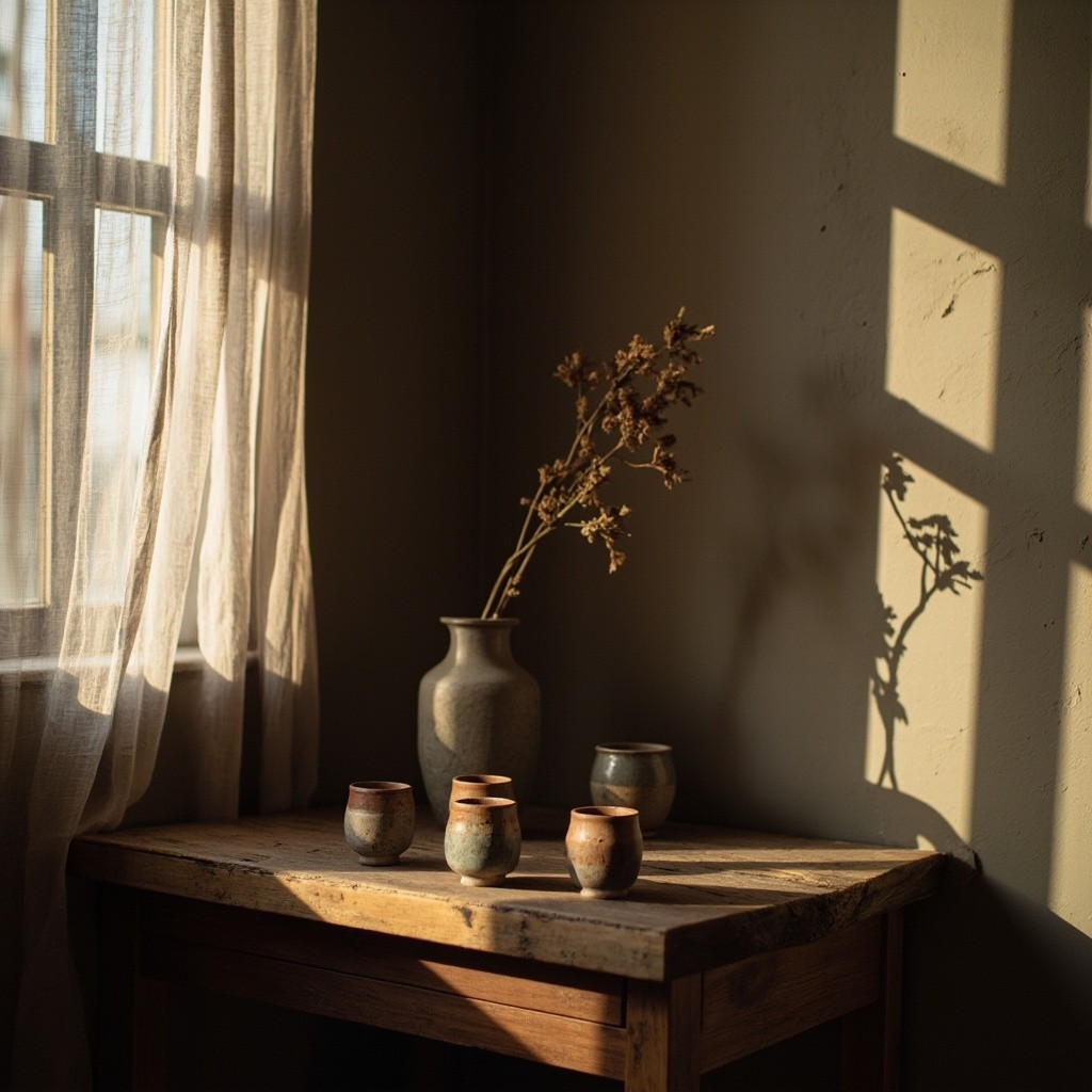 Rustic Tea Corner in Dappled Afternoon Sunlight