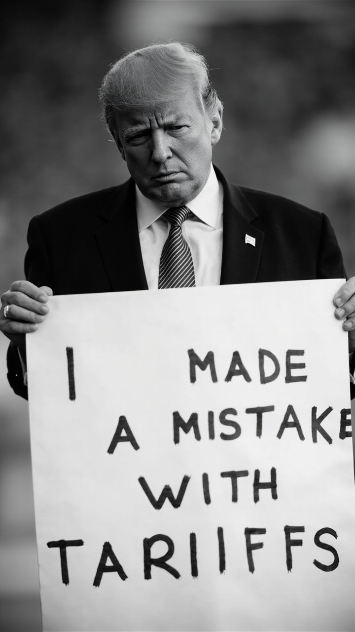 Sad Trump Holds 'Mistake with Tariffs' Banner