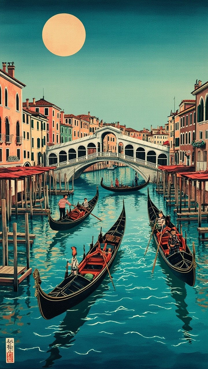 Samurai-style Venice Gondolas on the Teal Grand Canal