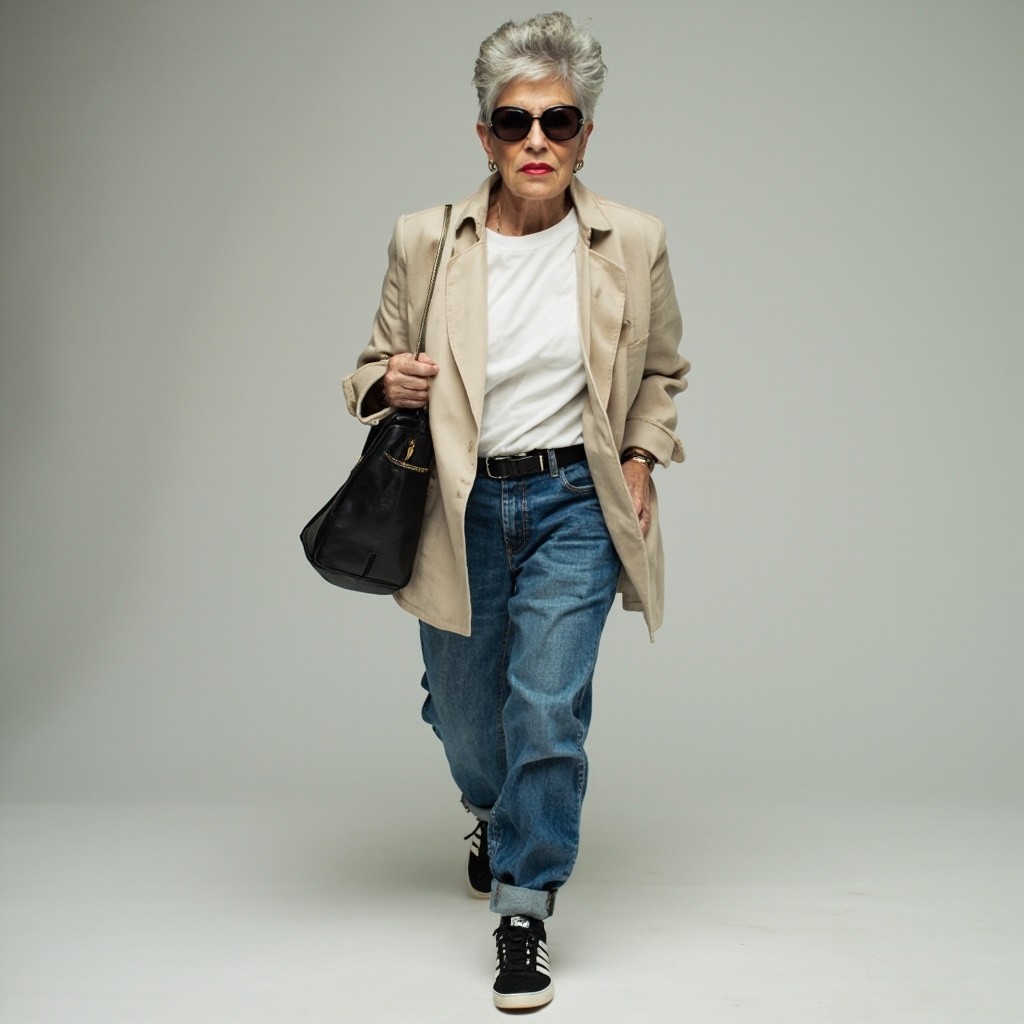 Sassy Middle-aged Woman in Casual Chic Outfit