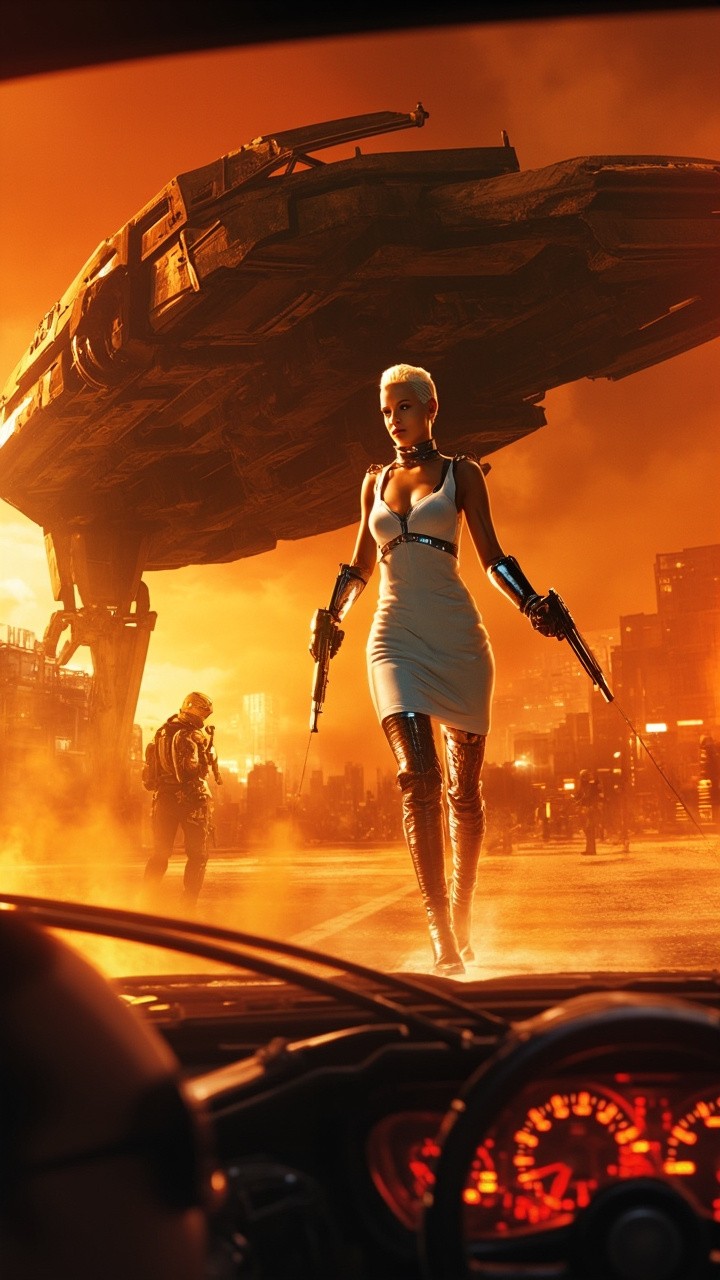 Sci-Fi Female Warrior Leading in a Dusty Landscape
