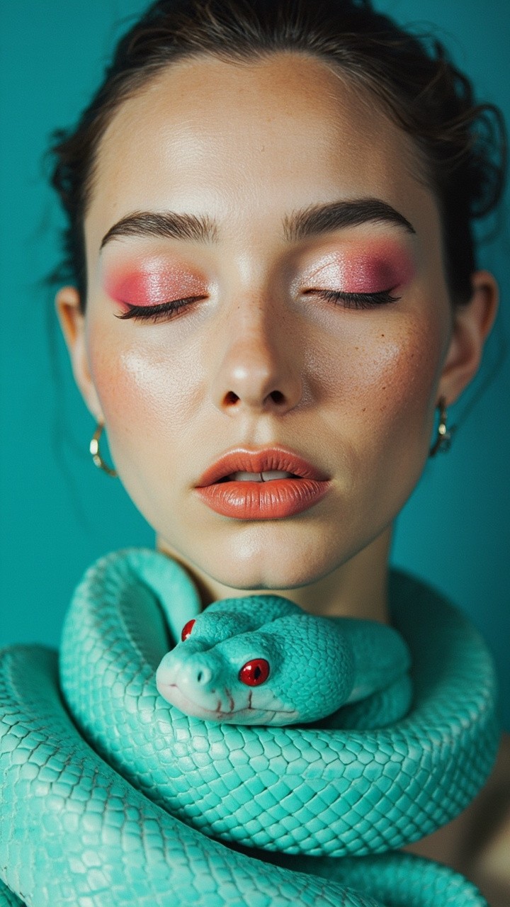 Serene Individual with Turquoise Snake Portrait