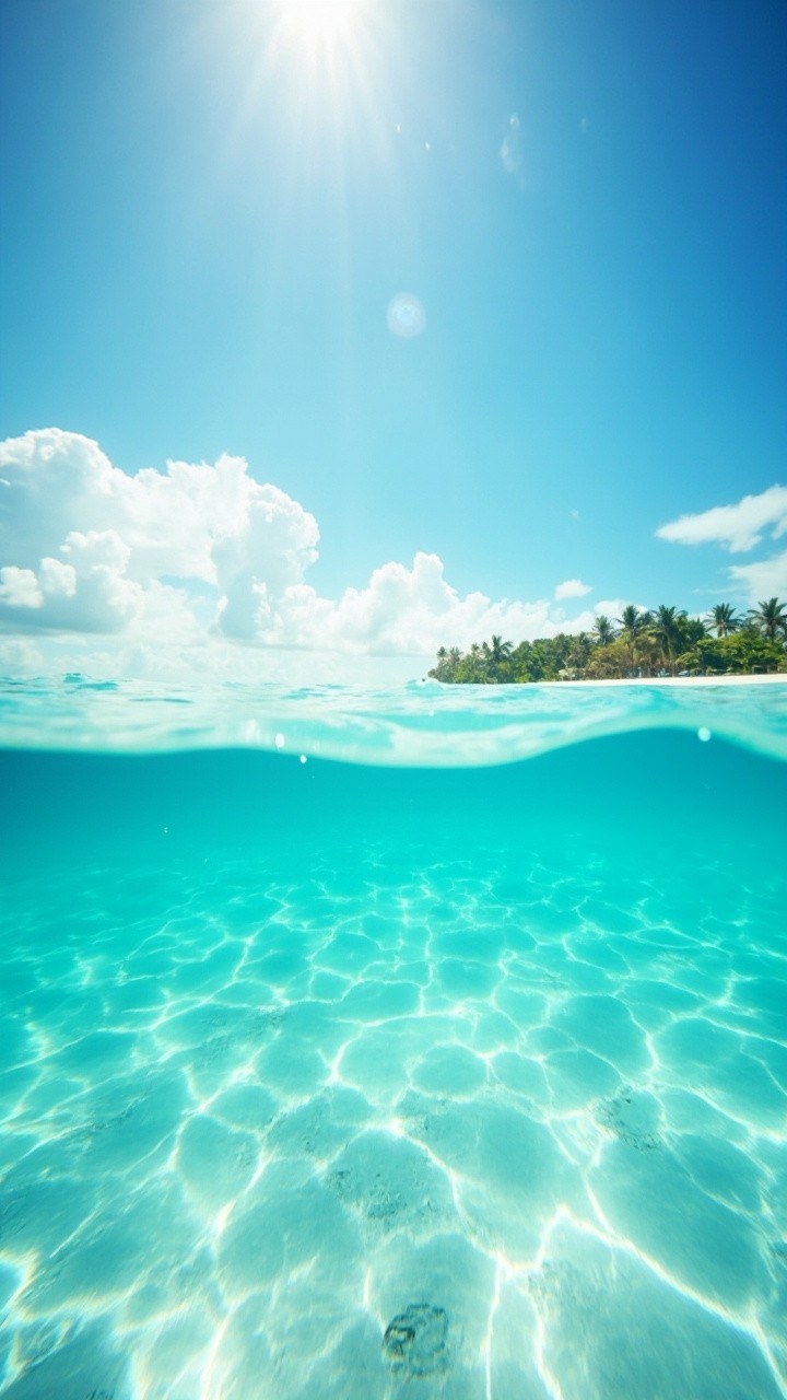 Serene Split-View of Sunny Tropical Sea Shoreline