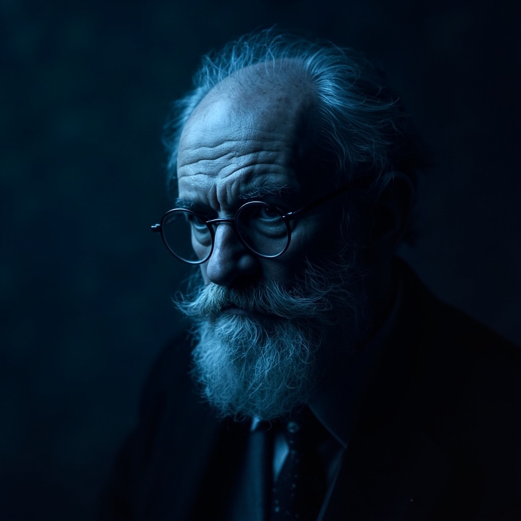 Sigmund Freud's Psychology Portrait in Dark Blue