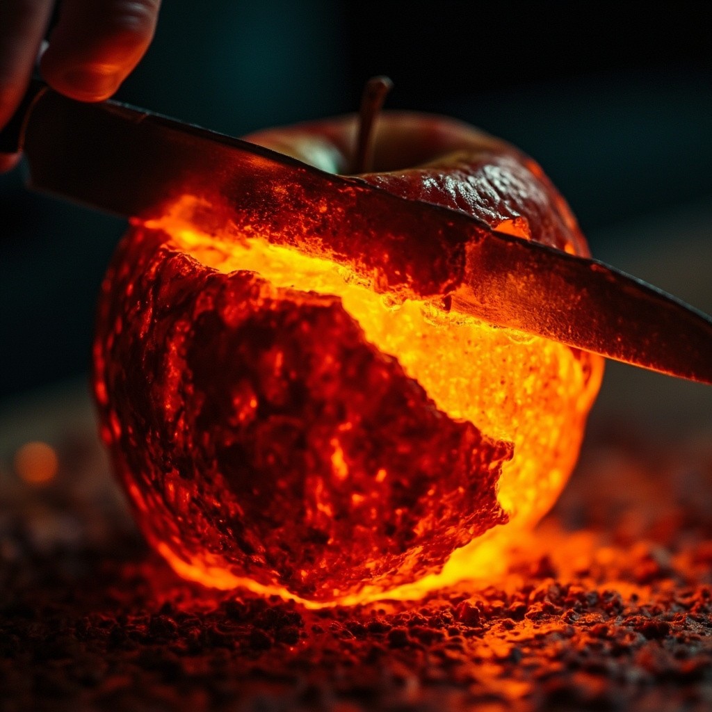 Slicing a Glowing Lava Apple in Slow Motion