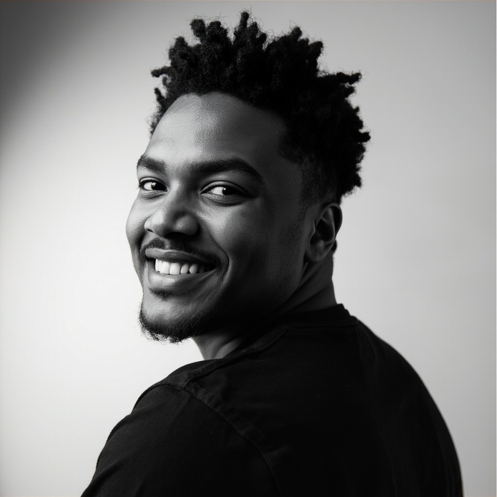 Smiling Diverse Person's Portrait in Black & White