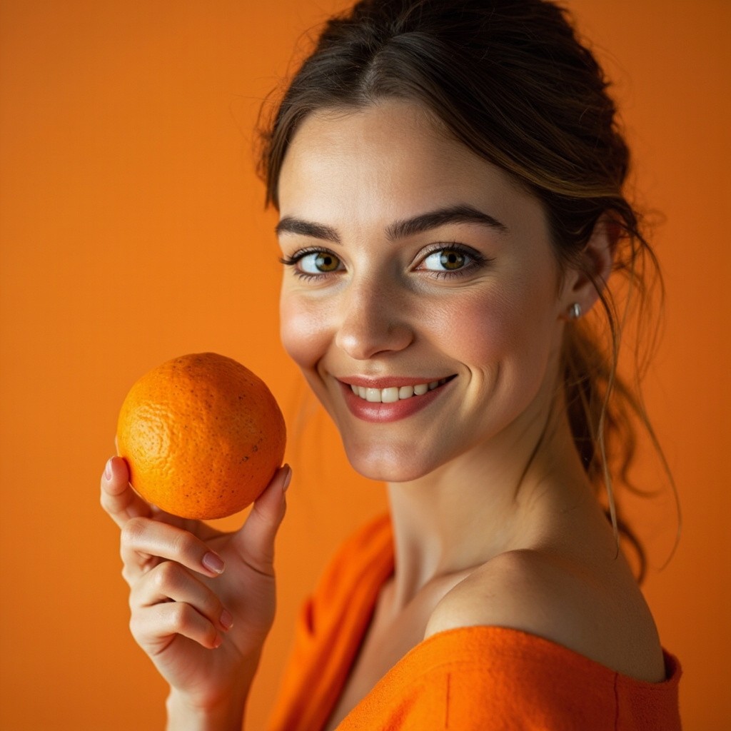 Smiling Russian Model Holding an Orange