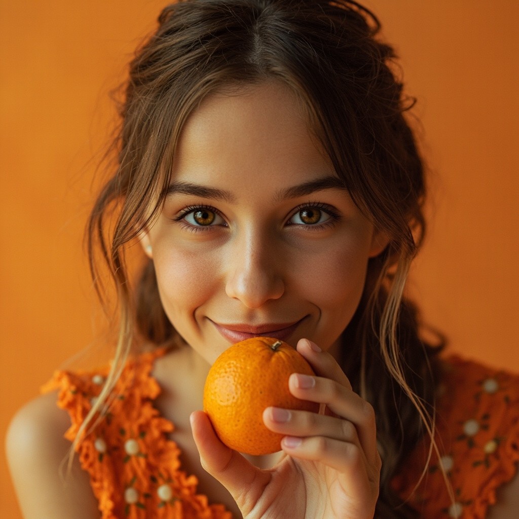 Smiling Russian Model Holding an Orange