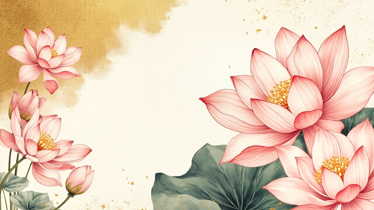 Spring Lotus Flowers with Gold Accents Wallpaper