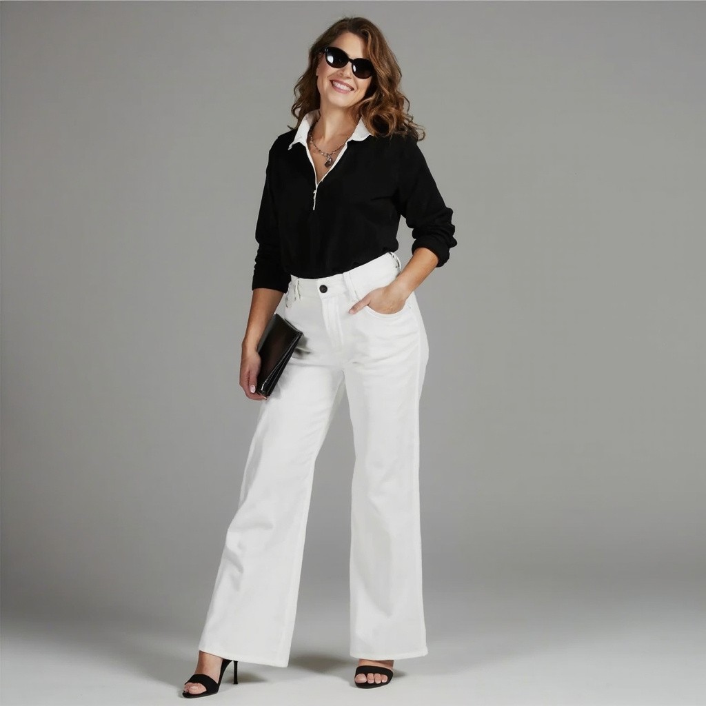 Stylish 40-Year-Old Woman in Vogue Inspired Outfit