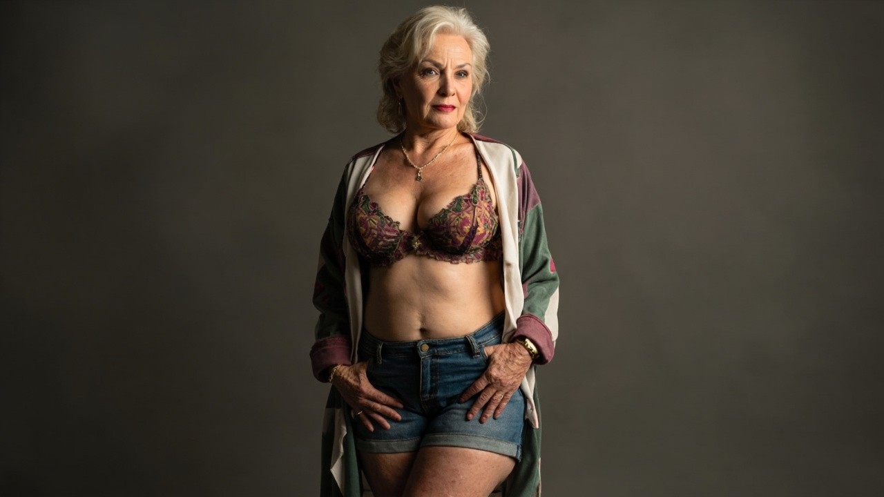 Stylish Elderly Woman Posing in Chic Outfit