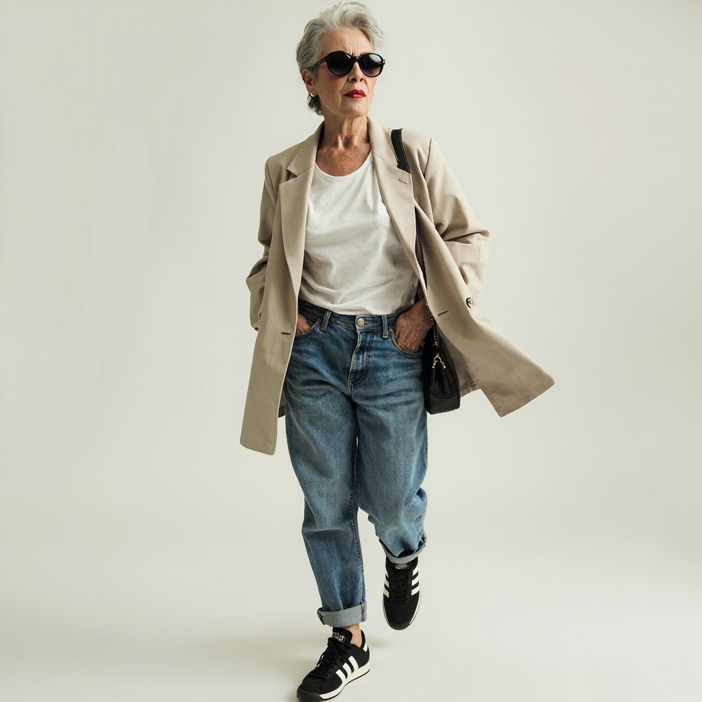 Stylish Middle-Aged Woman in Casual Chic Attire