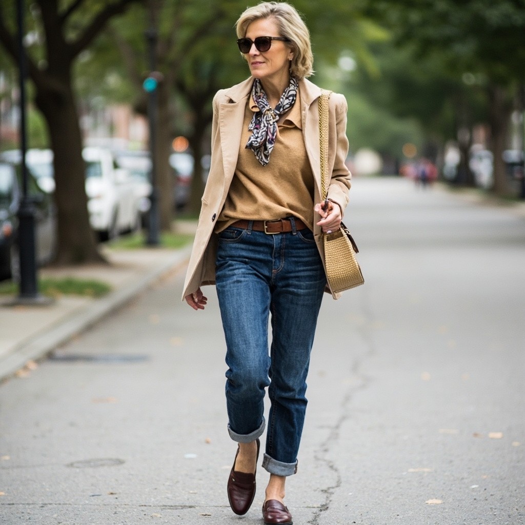 Stylish Middle-Aged Woman in Casual Chic Outfit