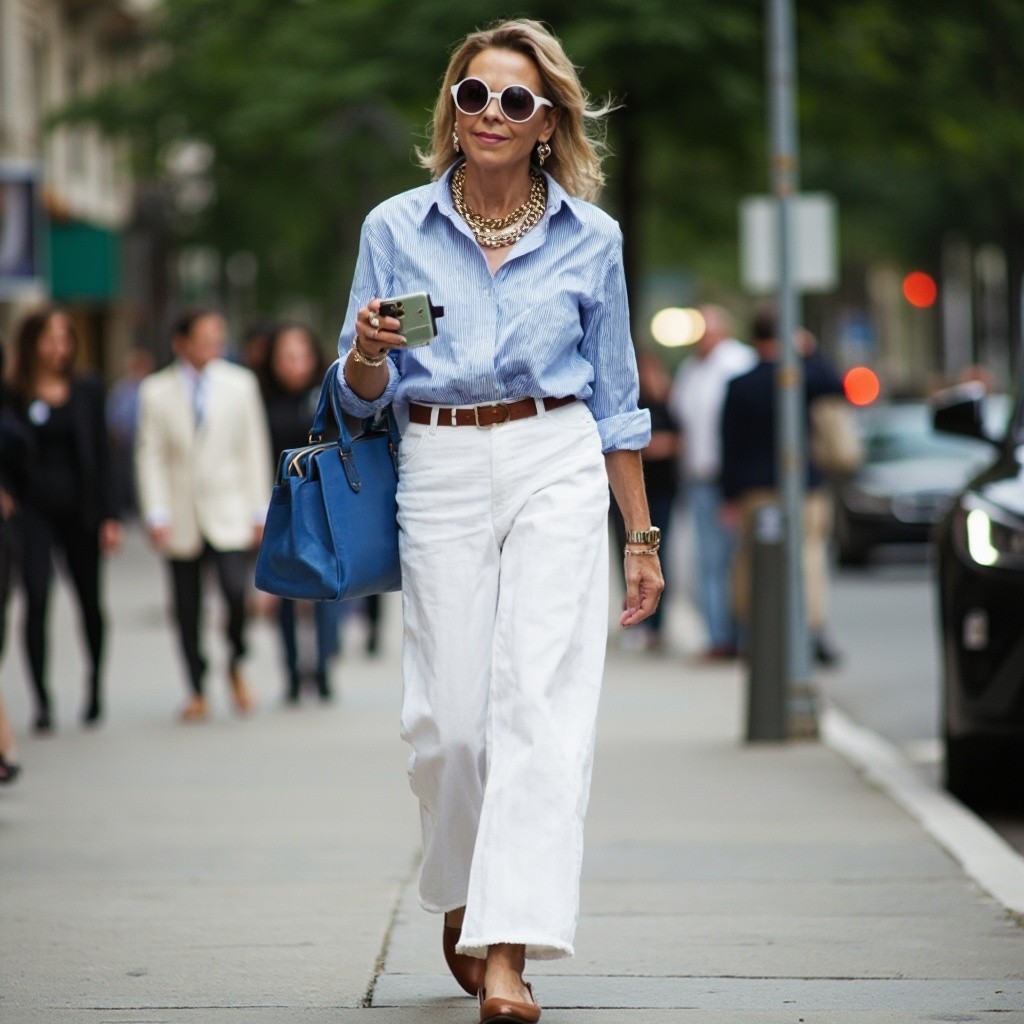 Stylish Middle-Aged Woman in Casual Chic Outfit