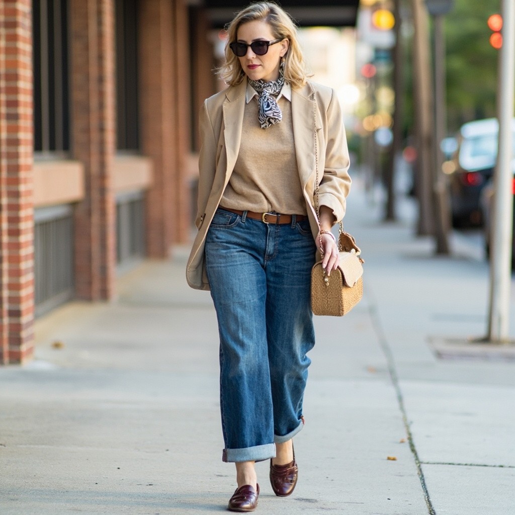 Stylish Middle-Aged Woman in Chic Casual Outfit