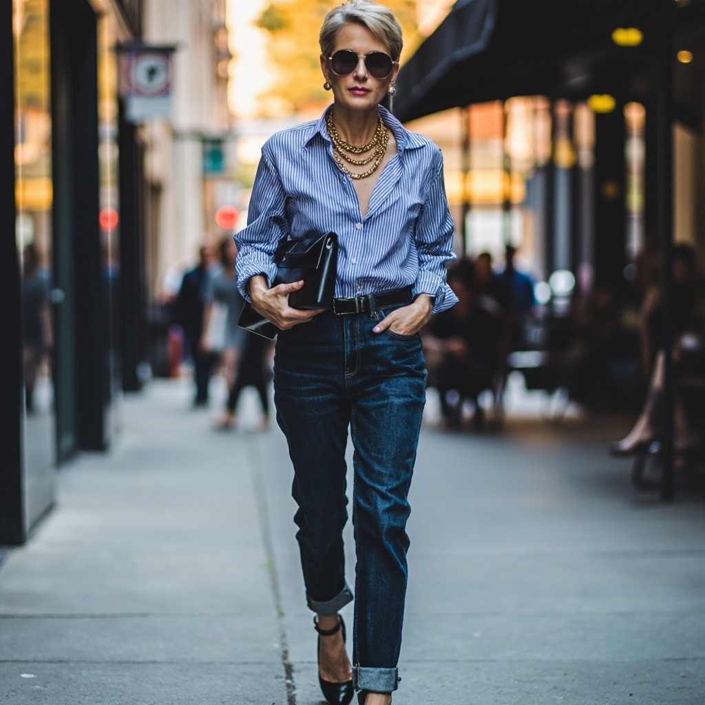 Stylish Middle-Aged Woman in Urban Setting