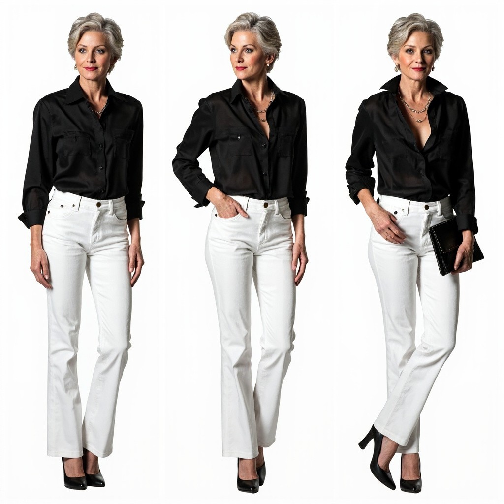 Stylish Middle-aged Woman in Chic Vogue Outfit
