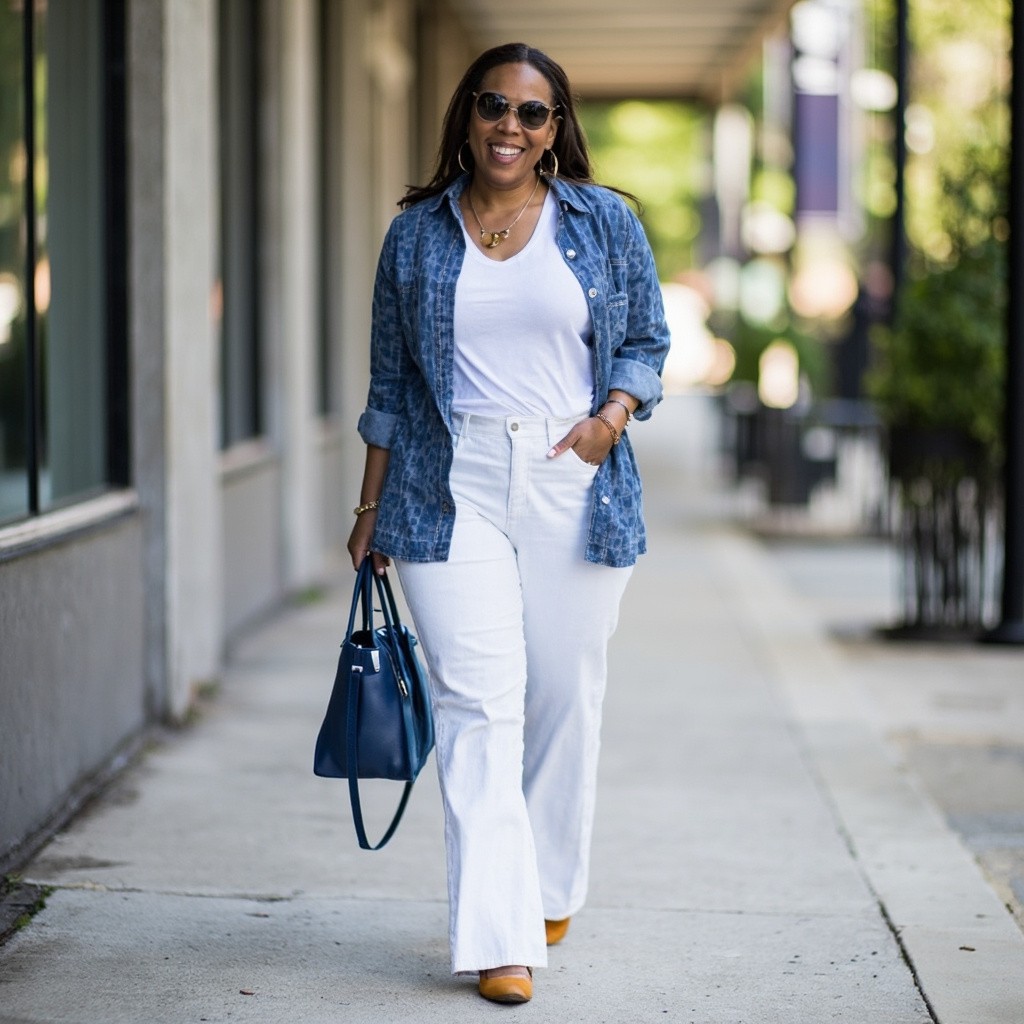Stylish Middle-aged Woman with Blue Accessories Outfit