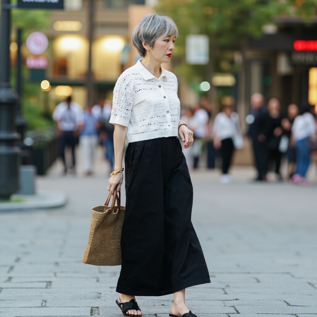 Stylish Petite Asian Woman in Chic City Fashion