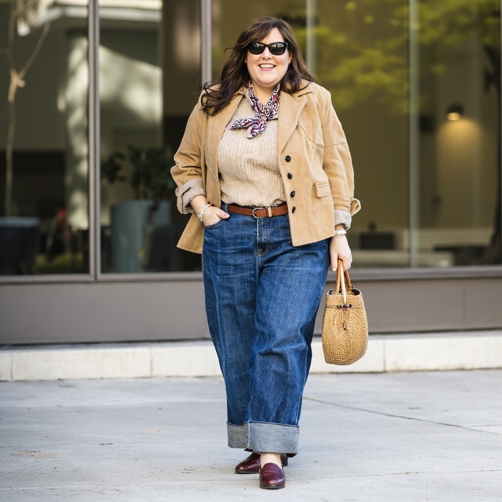 Stylish Plus-Size Woman in Casual Chic Outfit