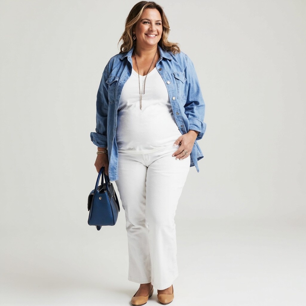 Stylish Plus-Size Woman in Casual Outfit with Accessories