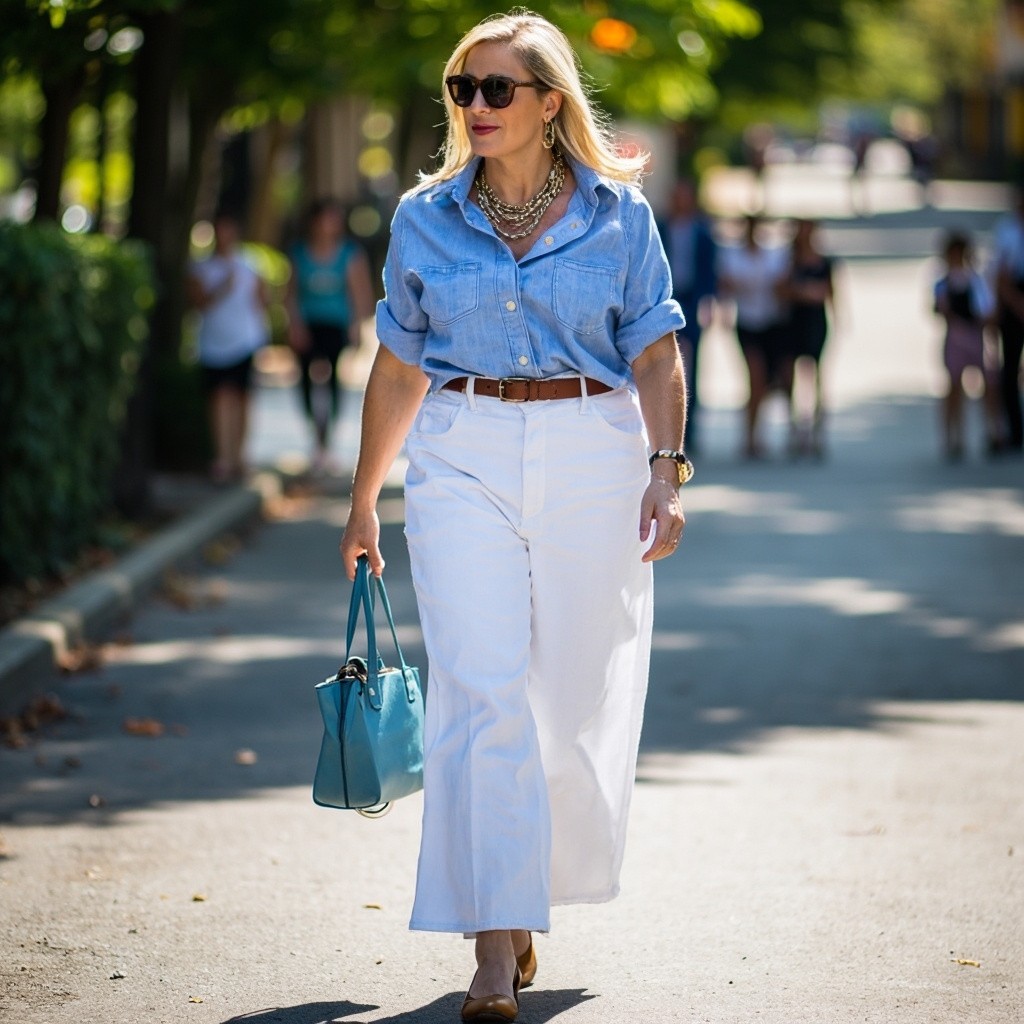 Stylish Plus-Size Woman in High-Waisted Jeans Outfit