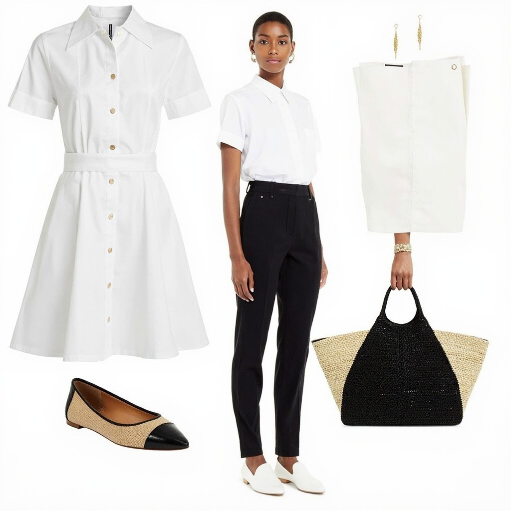 Stylish Woman Modeling White Mini Dress and Accessories