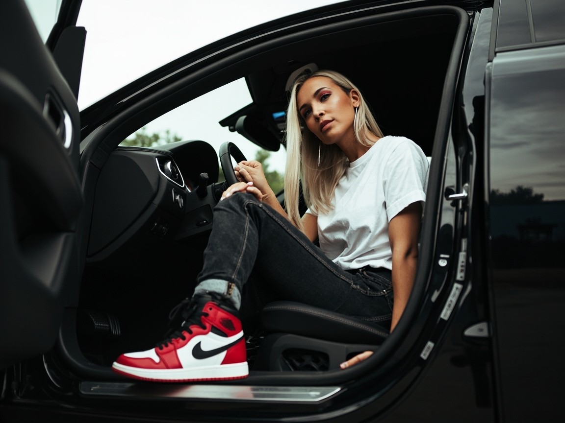 Stylish Woman Relaxing in Luxury Car