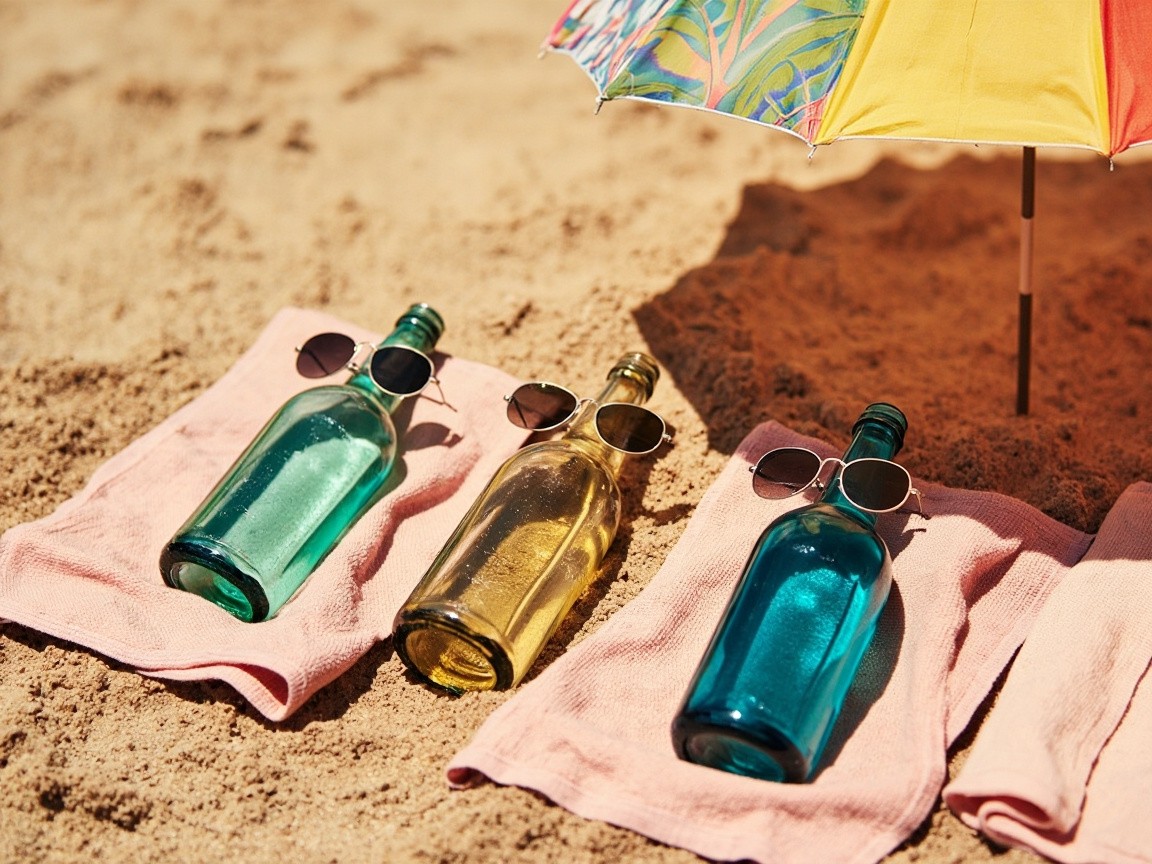 Sunbathing Bottles on a Sunny Beach Day