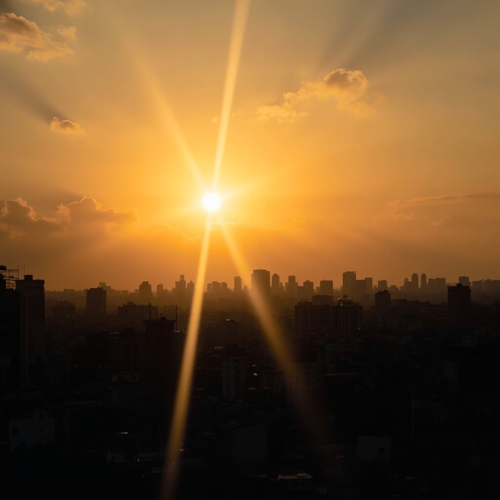 Sunrise over the City Illuminating Buildings