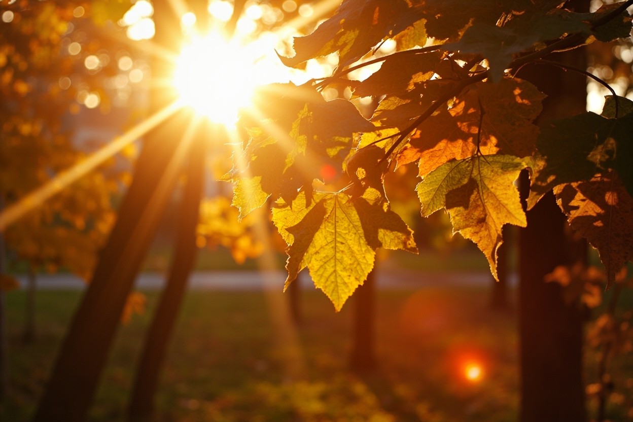 Sunshine Radiating Over Beautiful Autumn Foliage
