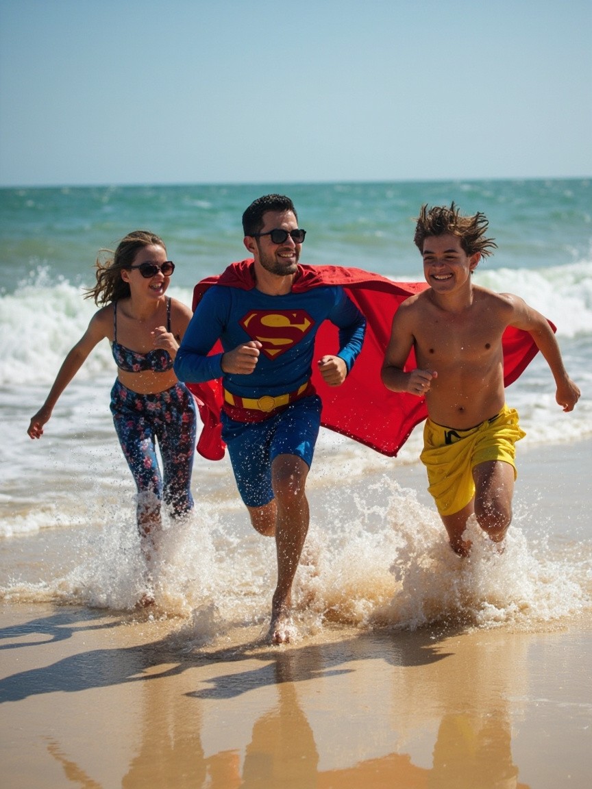 Superheroes Sprinting on the Beach
