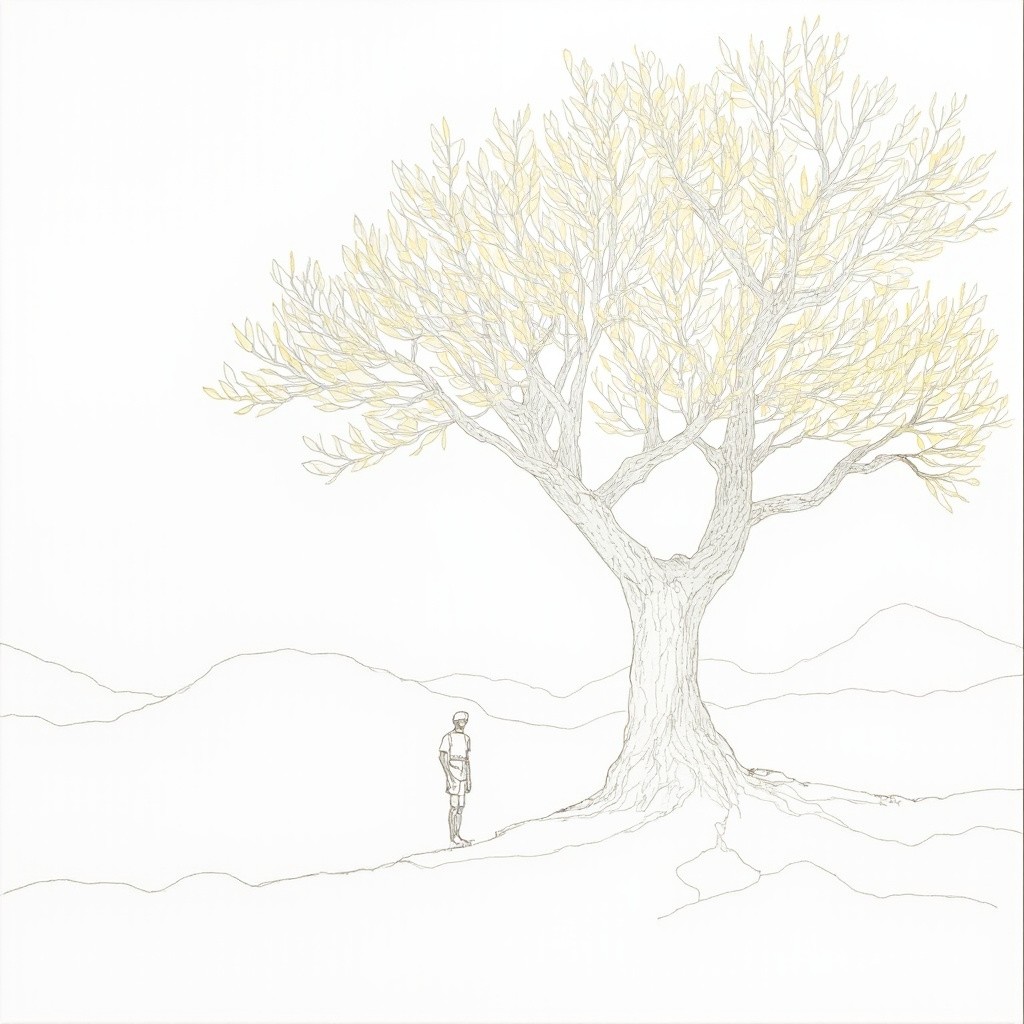 Surreal Minimalist Art of Tree in Artistic Landscape