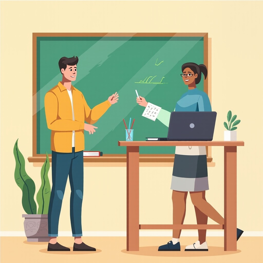 Teacher Conducting an Online Class Illustration