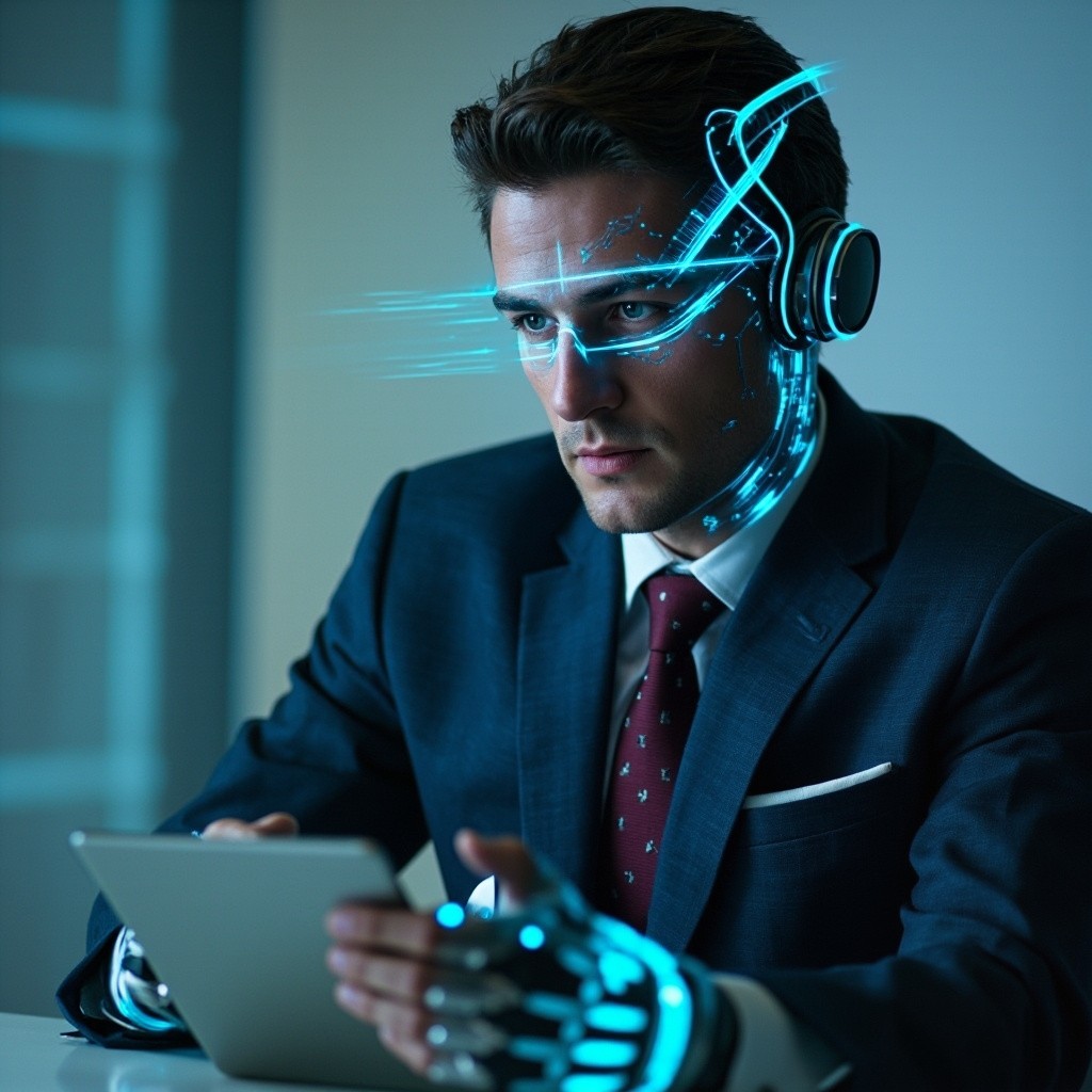 Technologically Enhanced Male AI Blogger Portrait