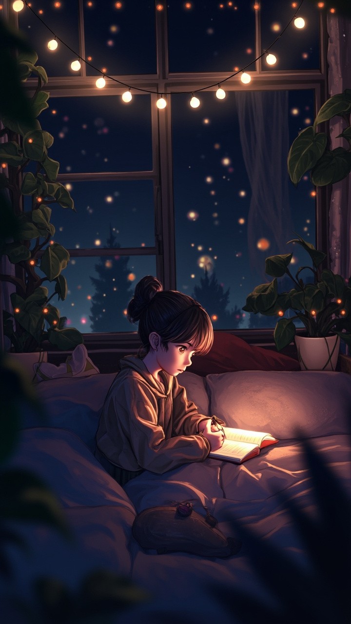 Teen Girl Journaling in Cozy, Plant-Filled Bedroom