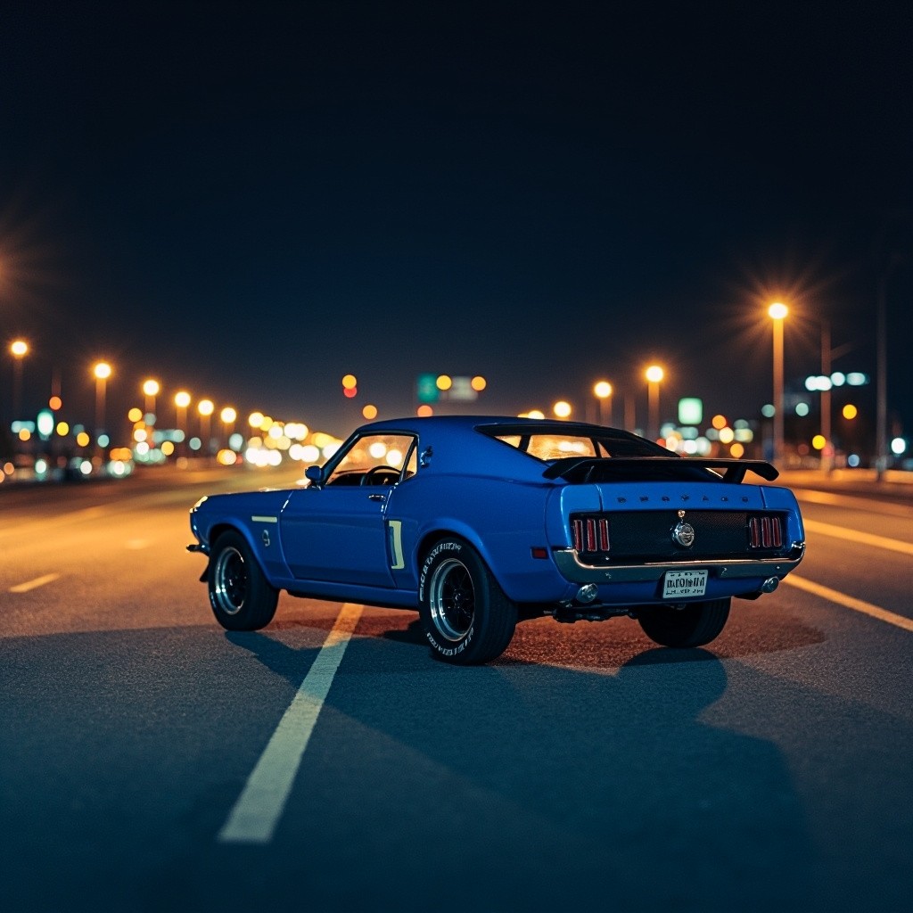 The 1969 Blue Mustang on a Night Highway