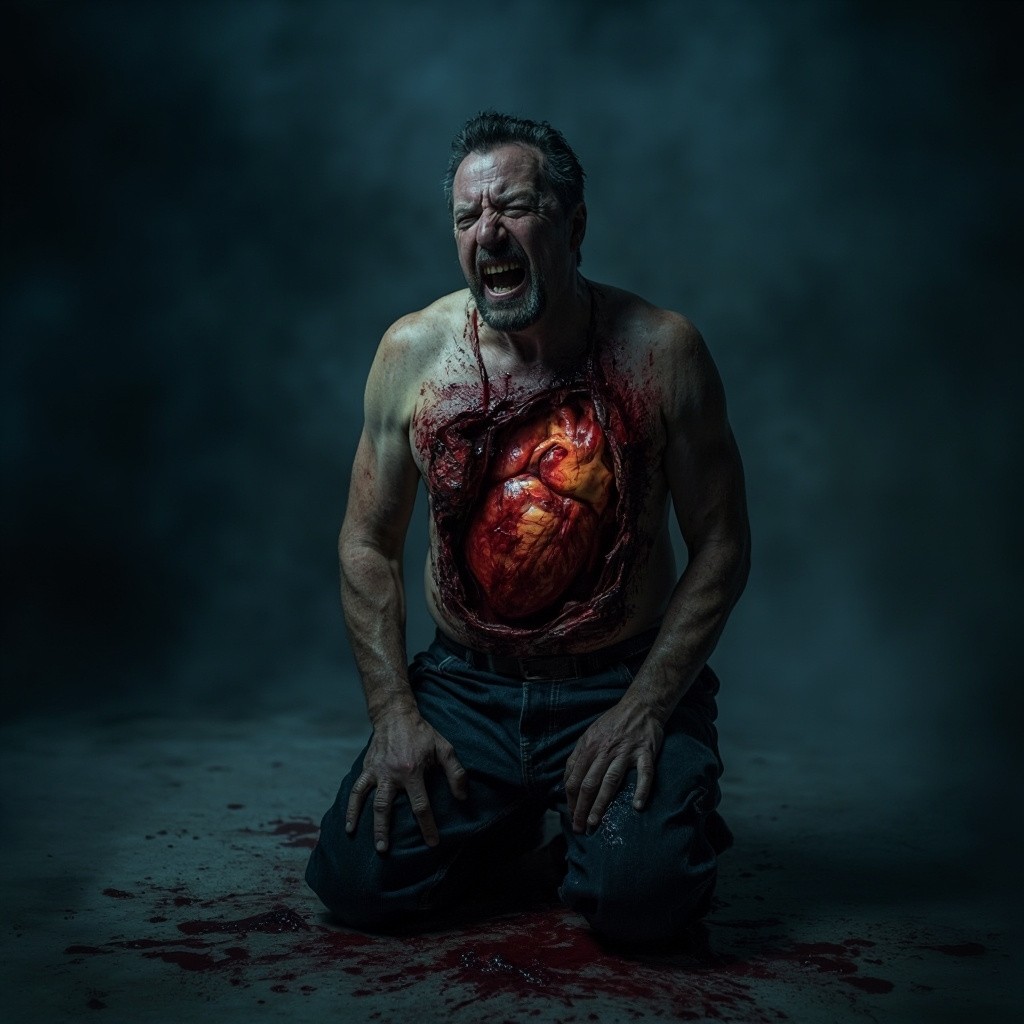 The Agonizing Man's Heart Emerging in Darkness