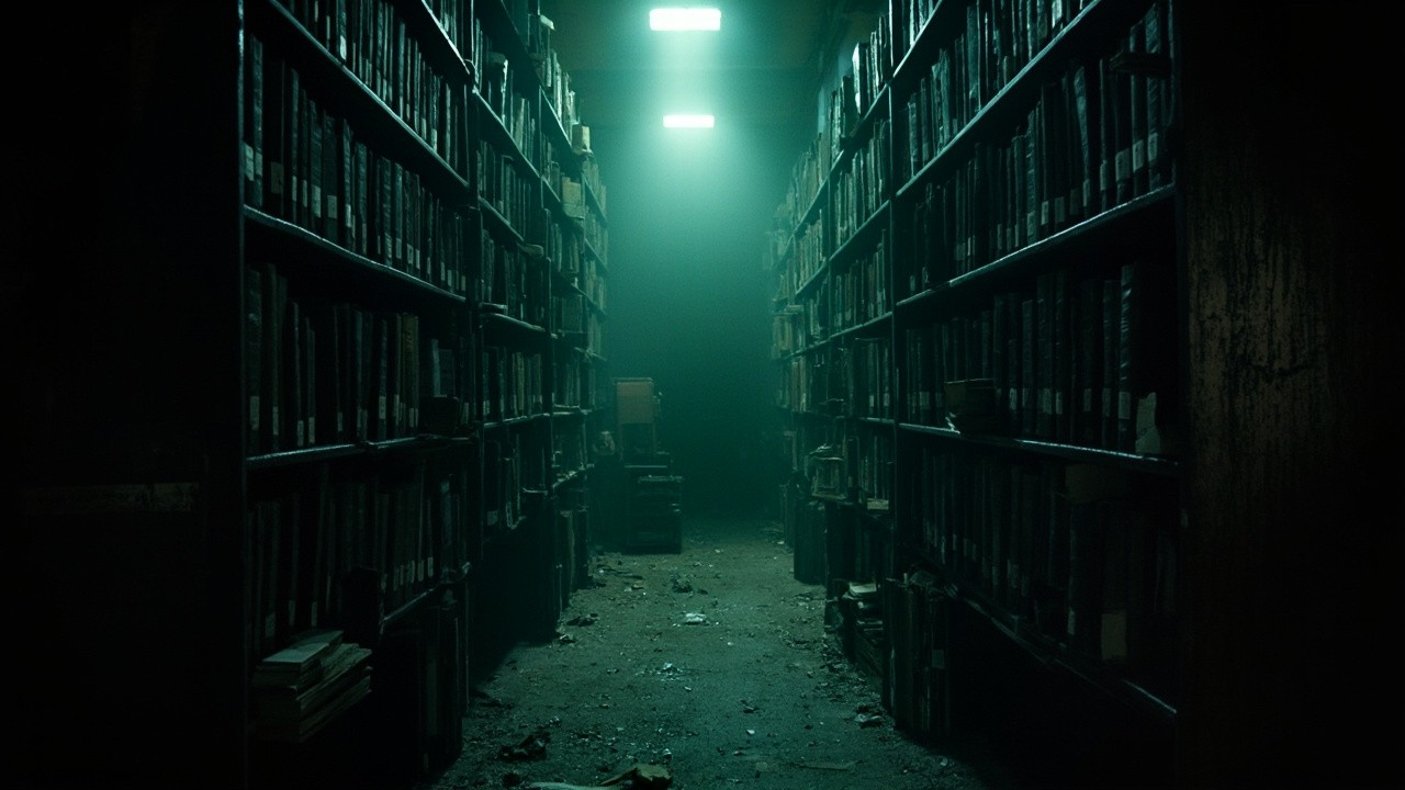 The Ancient Library Filled with Scary Lighting and Dust