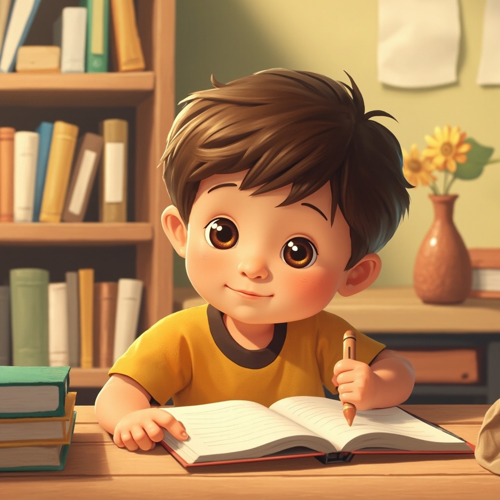 The Animated Boy Studying