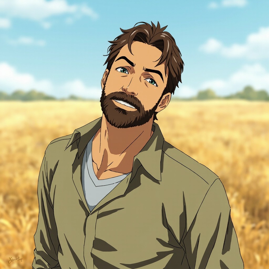 The Anime Man in a Field with Short Beard The Anime Man in a Field with Short Beard