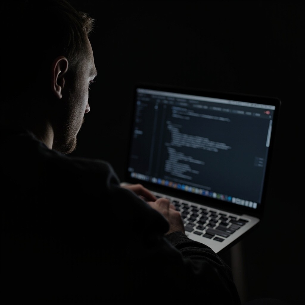 The Backside View of a Man Using Laptop