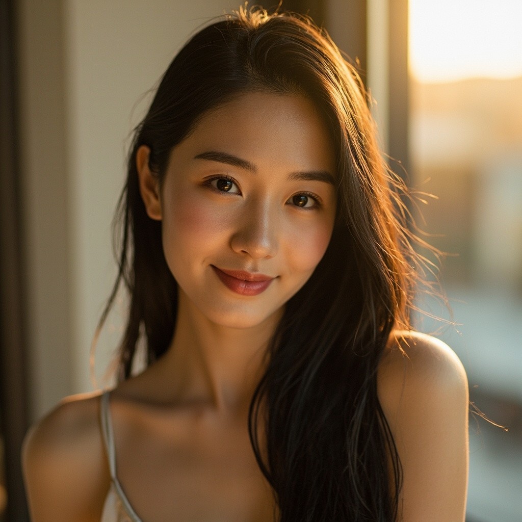 The Beautiful Chinese Woman in Golden Hour Light