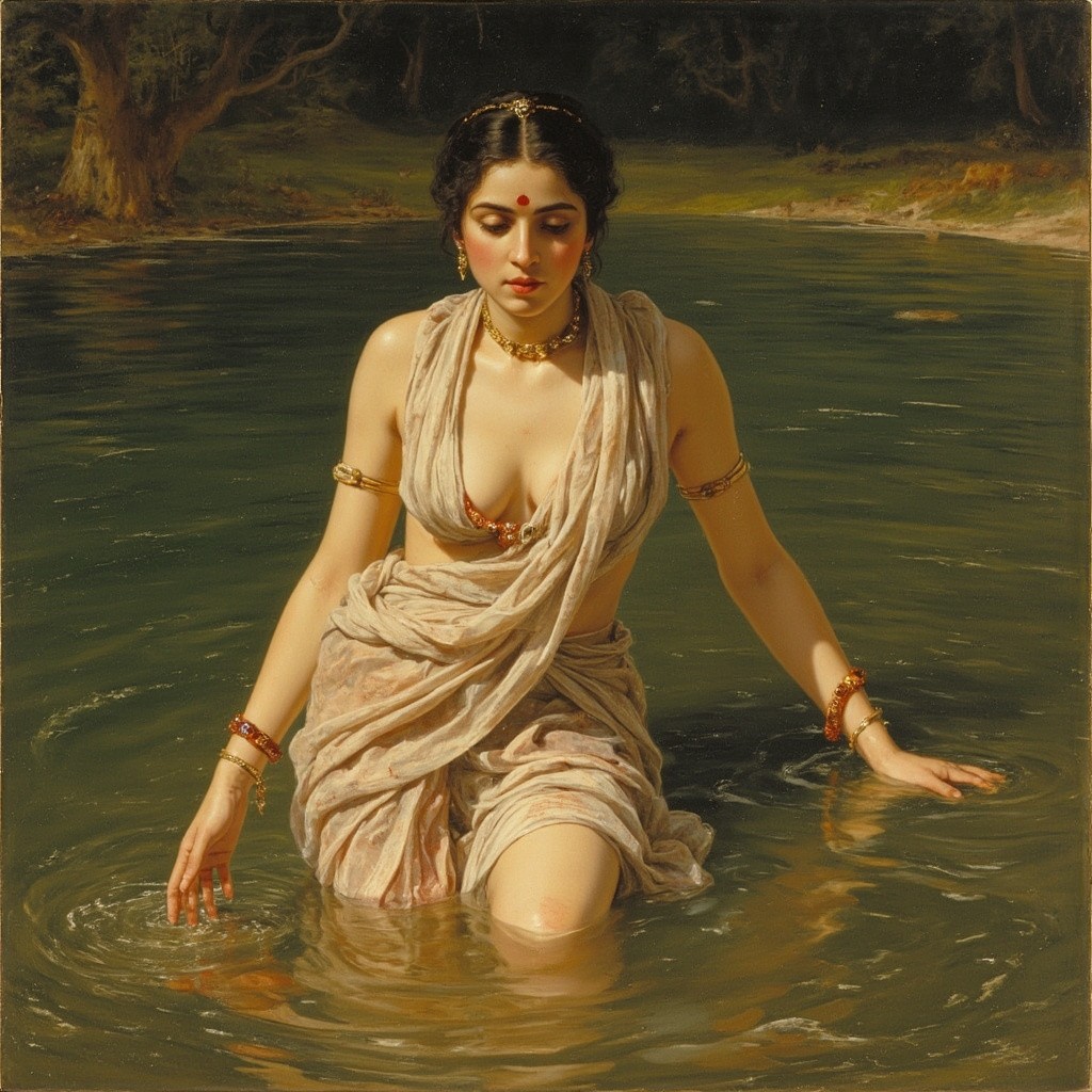 The Beautiful Woman Bathing in a River