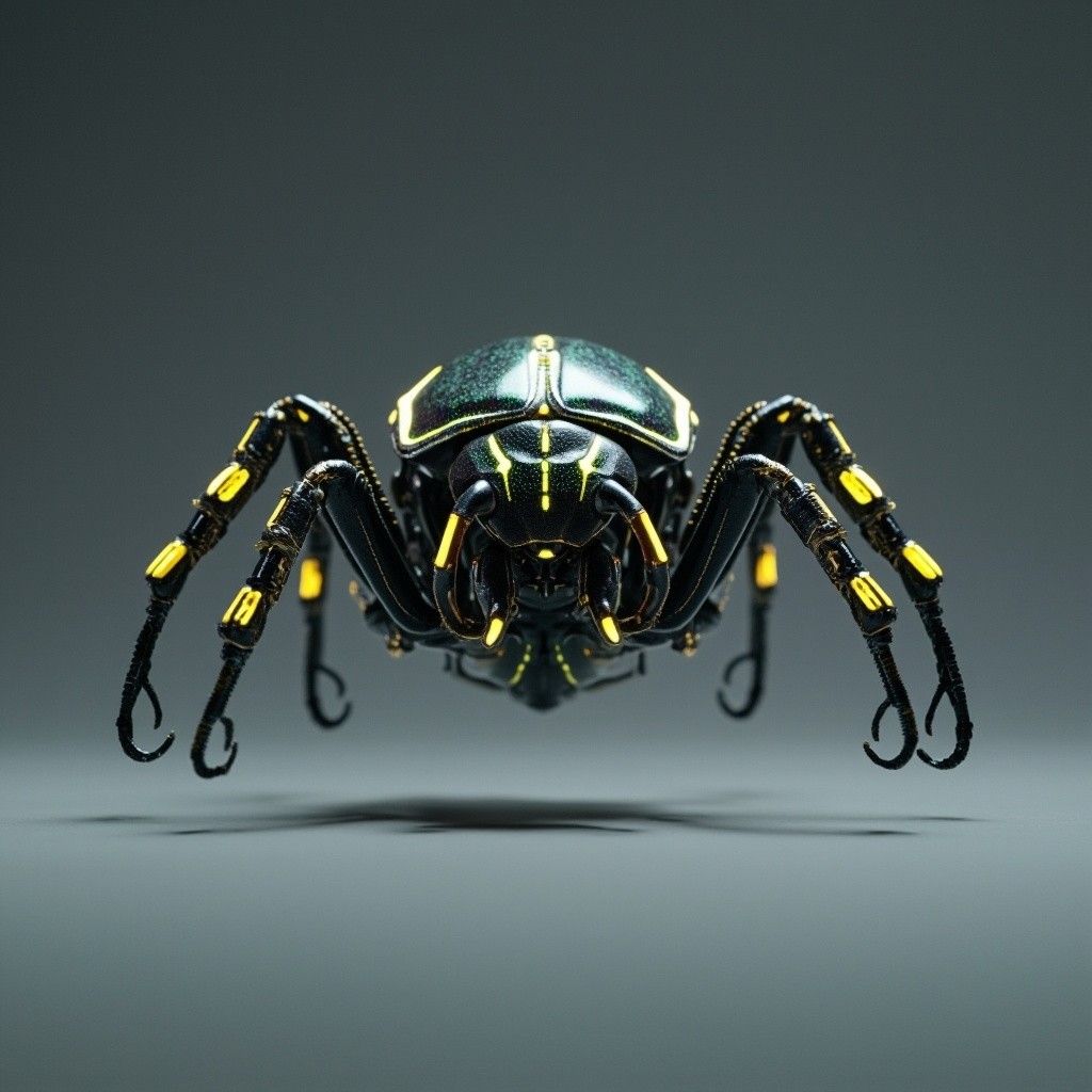 The Bioluminescent Alien Beetle-Spider Hovering in Studio